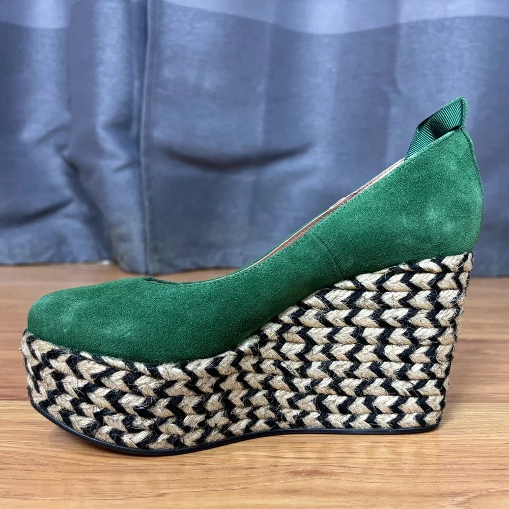 NIB Free People Green Suede Platform Wedge Espadrilles 39 - Picture 3 of 9